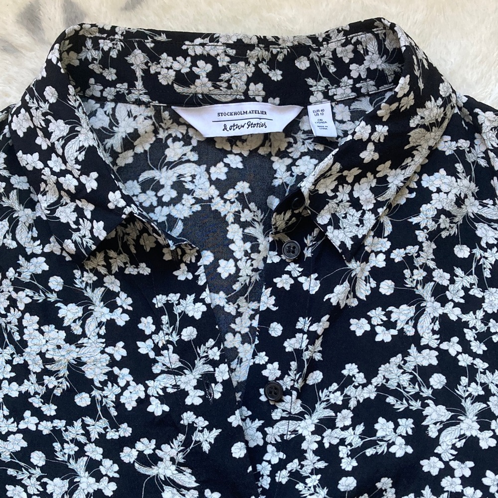 & Other Stories Black and White Floral Shirt Dress Size 10 - Picture 14 of 16